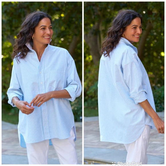 Frank & Eileen SHIRLEY Oversized Button-Up Shirt in Sky Blue Stripe